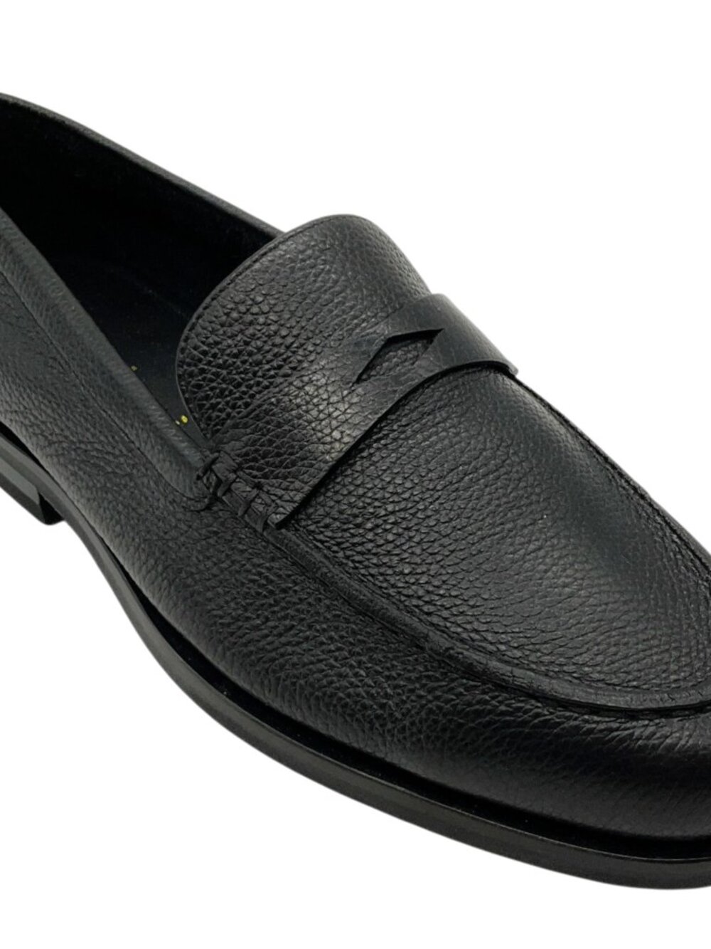Santoni Black Pebbled Leather Loafers
